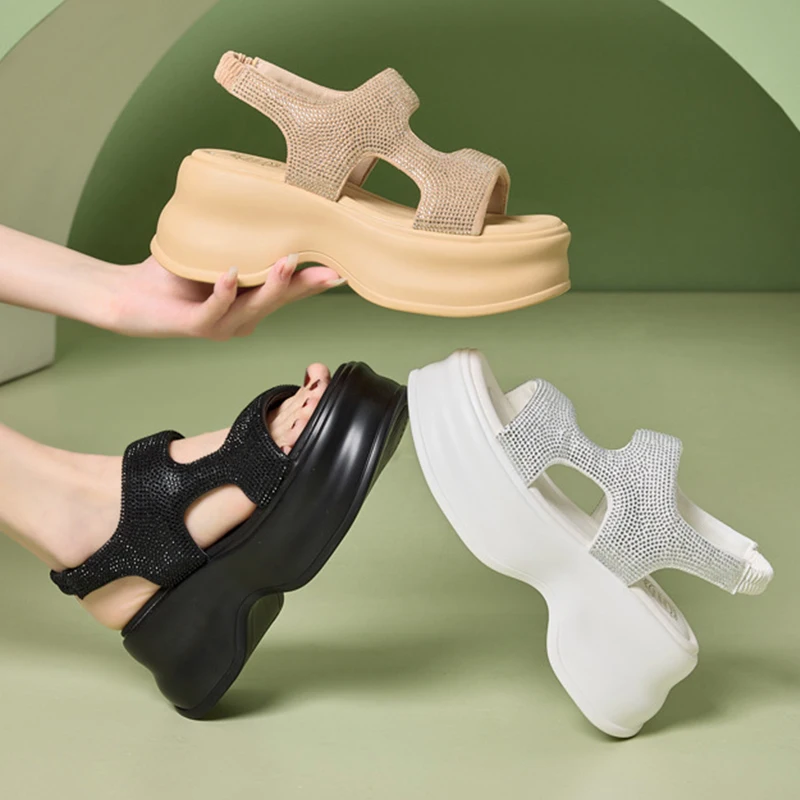 6CM Rhinestones Sandals Waterproof Platform Fashion Roman Sandals Summer Outdoor Slides 2023 New Ladies Shoes Female Shoes