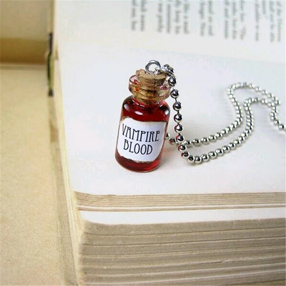 Ожерелье с подвеской в виде стеклянной бутылки кровью вампира украшение на
