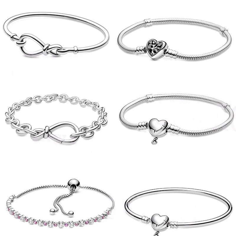 

2020 Mother's Day New S925 Family Heart Clasp Snake Chain, Infinity Knot, Chunky Knot Chain Bracelet original jewelry