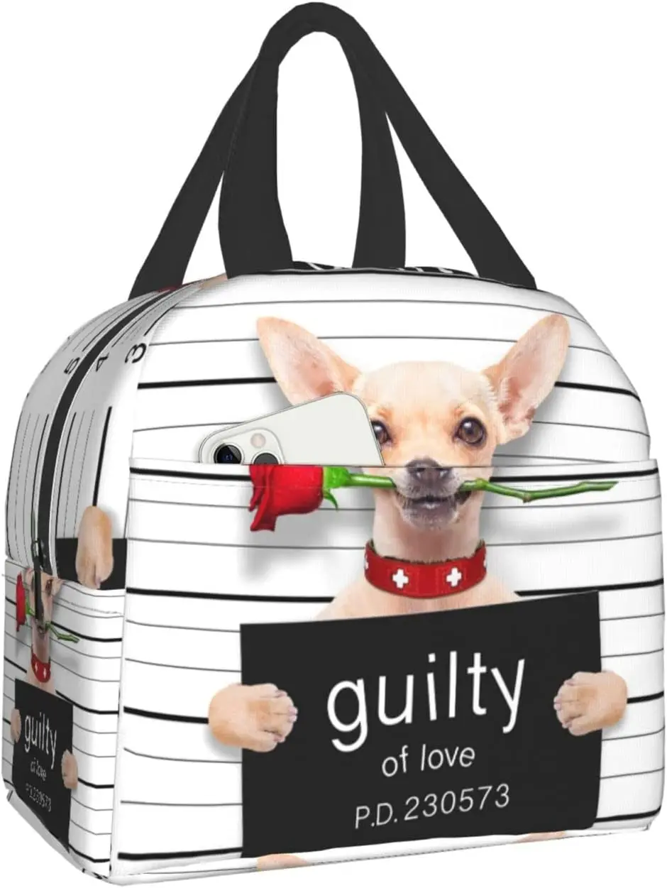 

Симпатичная собака чихуахуа с принтом розы, сумки для ланча, Портативная Сумка-тоут, большая многоразовая Изолированная коробка для ланча д...