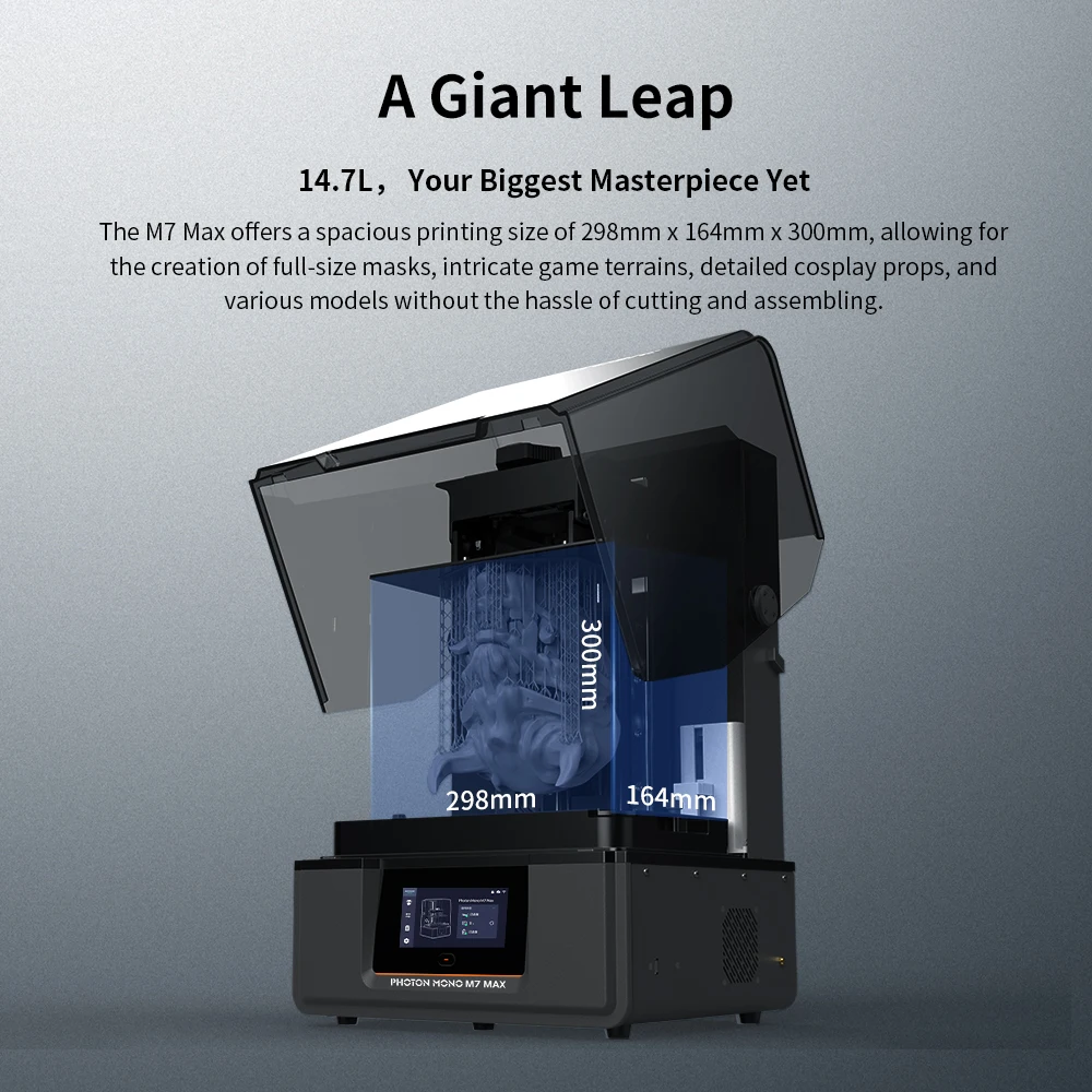 Фото ANYCUBIC Photon Mono M7 Max AE 7K Mono LCD 3D-принтер с ультрабольшим объемом печати 14,7 л, LCD-принтер для фотополимерной смолы с источником света COB+ №1