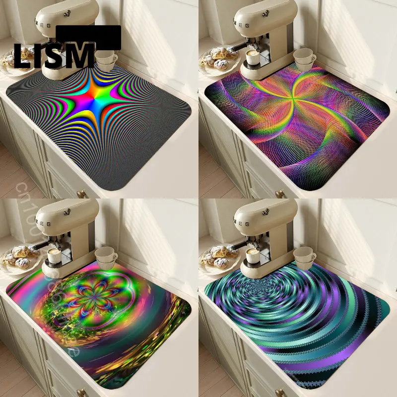 

3D флуоресцентный сливной коврик с эффектом иллюзии, кухонная супервпитывающая посуда, сушилка для посуды, коврики, подставки для кофе, посуды, коврик для сушки