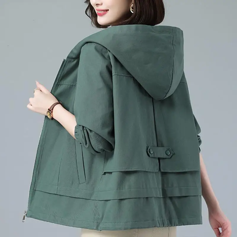 

Женская верхняя одежда, осеннее пальто с капюшоном, Женская Корейская ветровка, повседневные пальто, Весенняя трендовая куртка 2023, свободная универсальная и новая
