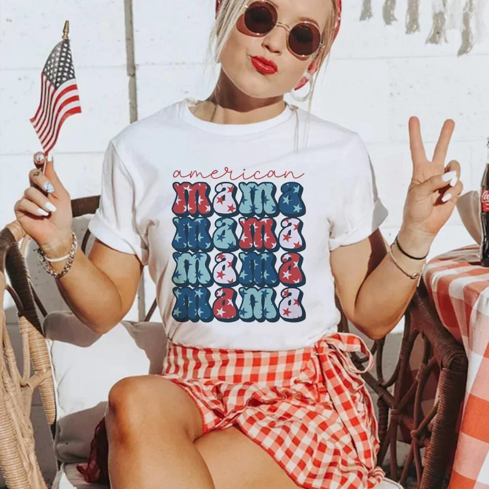 Повседневная женская футболка с коротким рукавом и принтом для американского