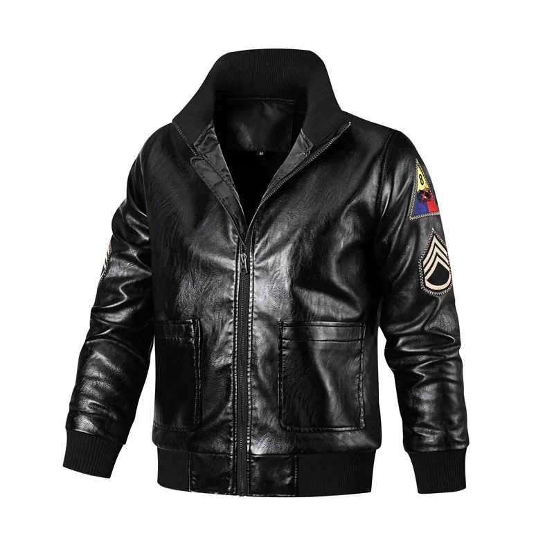 

Men PU Leahter Jacket Winter Vintage Embroidery Patch Turndown Collar Oversized Outwear Casual Couple Thick Bomber Jackets 2023