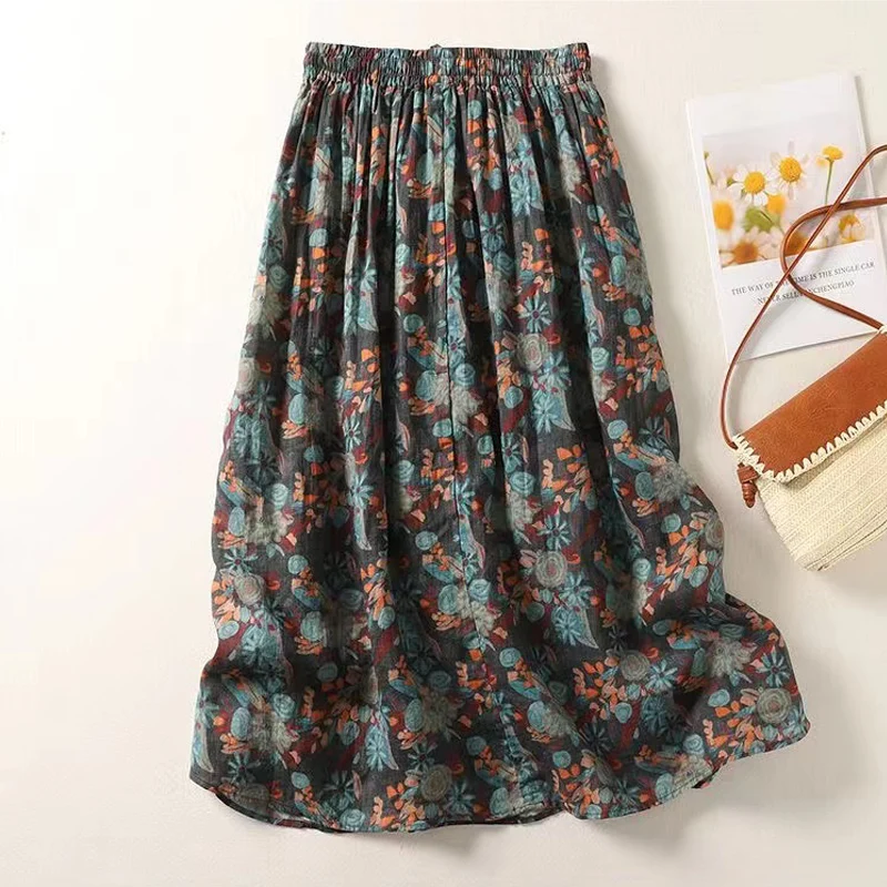 Женская юбка-миди с цветочным принтом