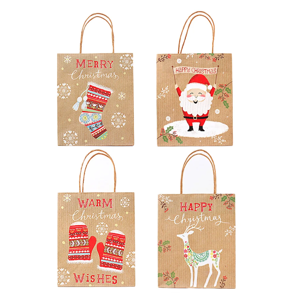 

Christmas Giftpapercandy Kraft Party Gifts Wrap Favors Occasiontreat Favor Printed Handles Brown Santa Holidaybottle Snack