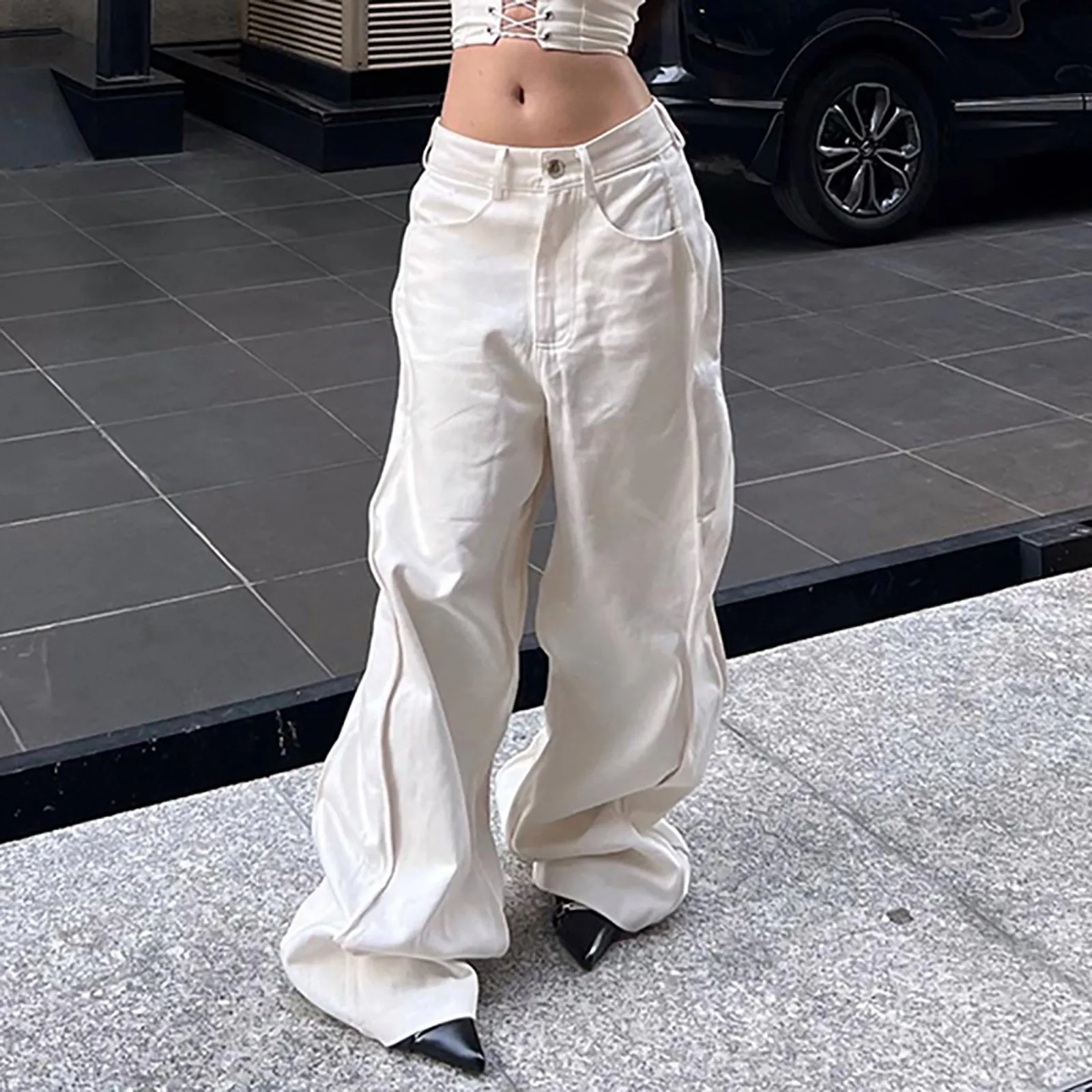 Loose White  Jeans Korean Style Fashion Low Waist Pants Summer Wide Legs Jeans For Women Trousers Streetwear Casual Pantalon