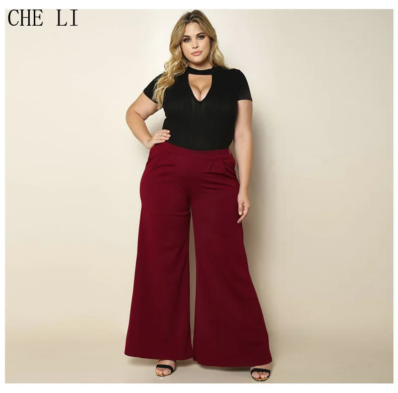 Plus Size Women's Spring Summer Hot Sale Street Fashion Personality Knitted Solid Color Wide Leg Pants Women's Casual Pants