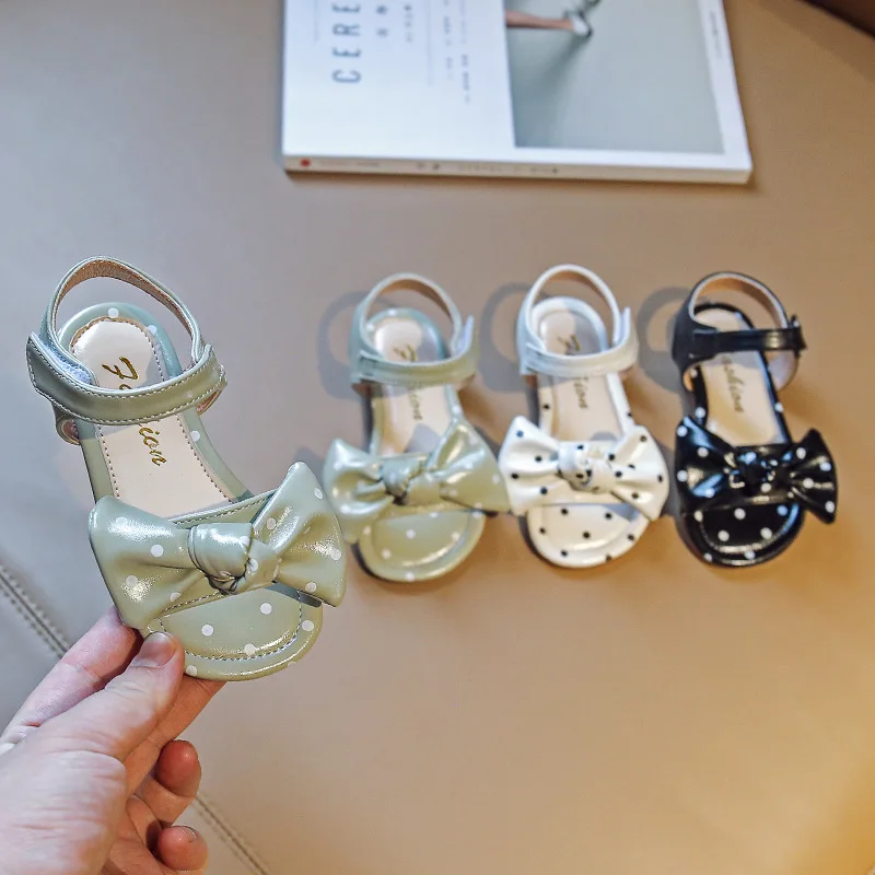 

Girls Sandals 2022 Summer Fashion New Kids Soft Bow Polka Dots Open-toe Sandals Children Flat Princess Shoes Casual Sweet