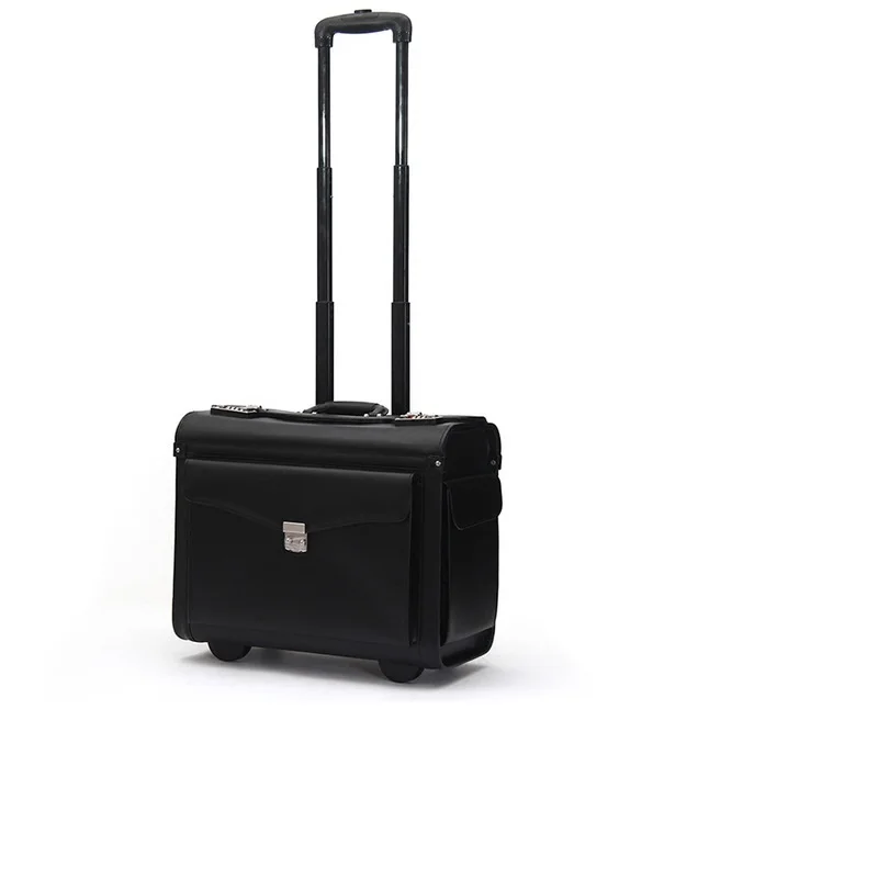 

Travel Tale 19 Inch Black Business Office Carry On Suitcase PU Leather Cabin Trolley Busy Boarding Crew Luggage