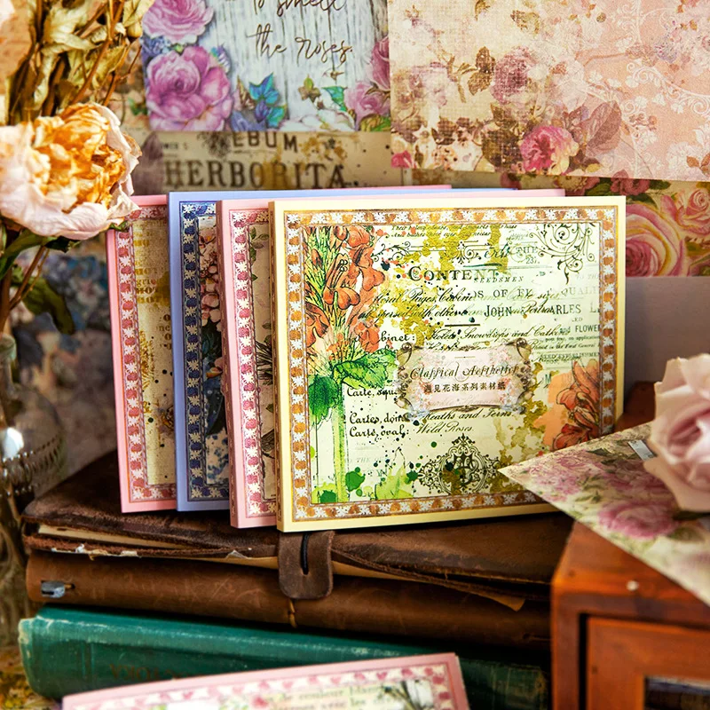 

50pcs/lot Memo Pads Material Paper Meet the Sea of Flowers Junk Journal Scrapbooking Cards Retro Background Decoration Paper