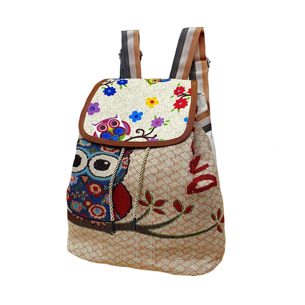 Casual Ethnic Style Backpack Retro Embroidery Knitted Shoulder Bag Lightweight Ladies School Bag Fabric Ethnic Style Backpacks