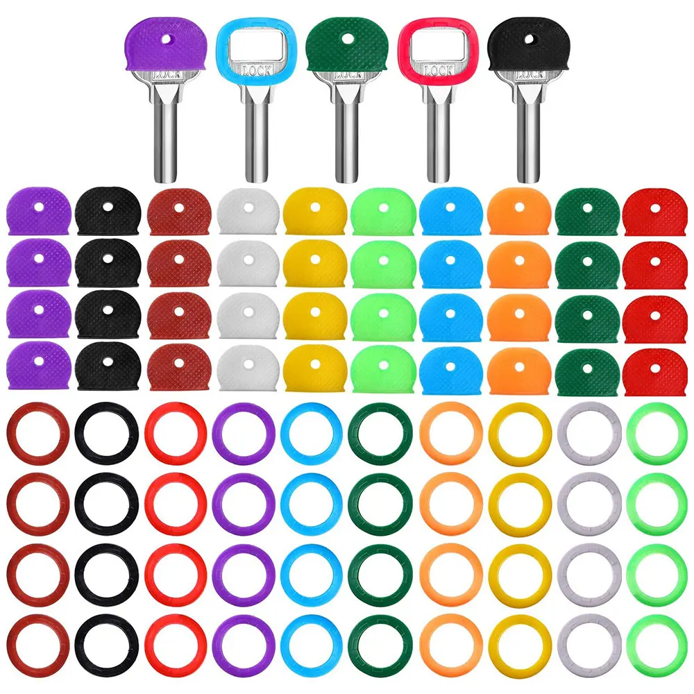 24/32Pcs Mixed Plastic Keys Caps Topper Elastic Case for DIY Keyring Rubber Head Caps Keys Locks Tags ID Markers