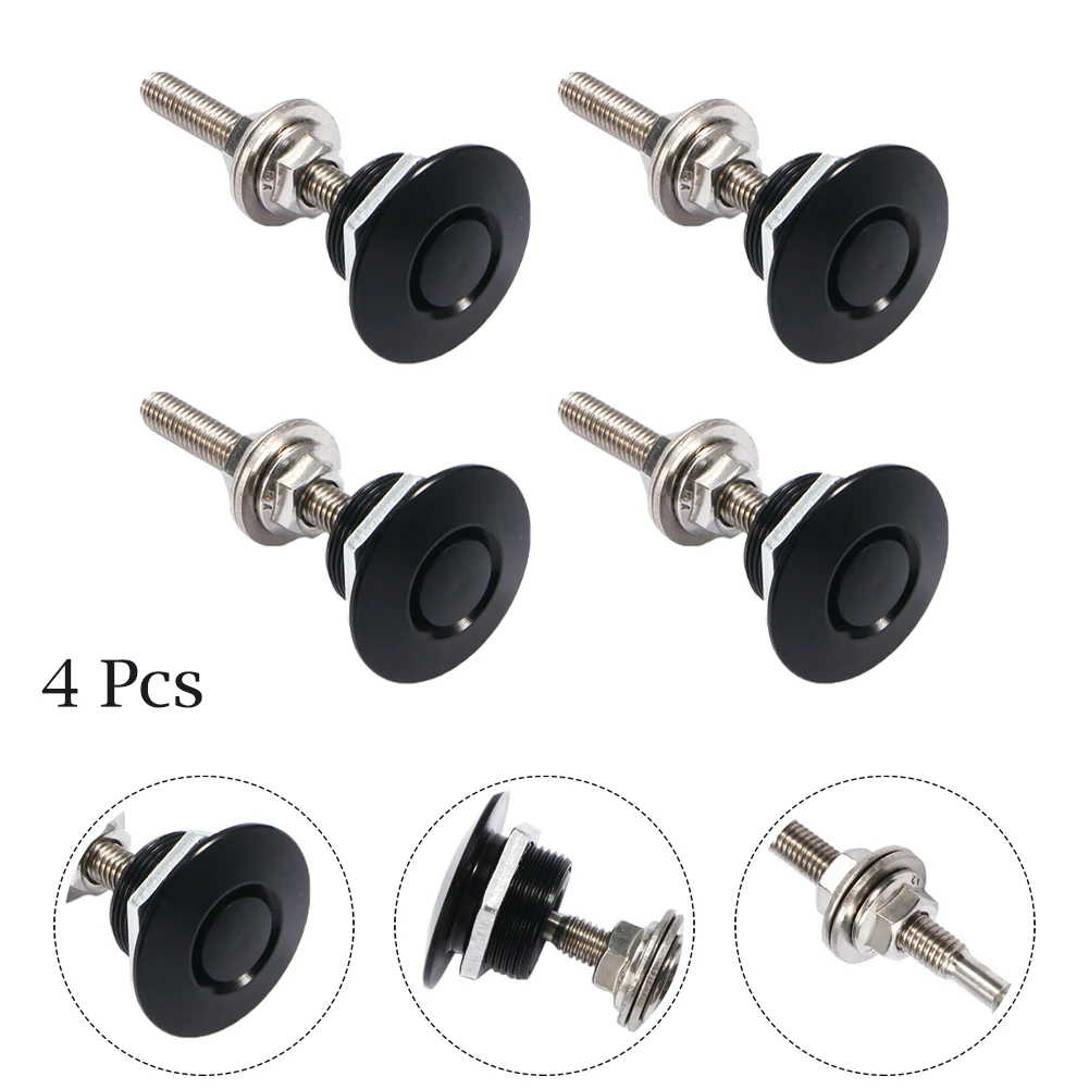 

4Pcs Blk Quick Release Latches Push Button Car Hood Pin Bonnet Lock Bumper Clip CNC Machining Aluminum Alloy + Stainless Steel