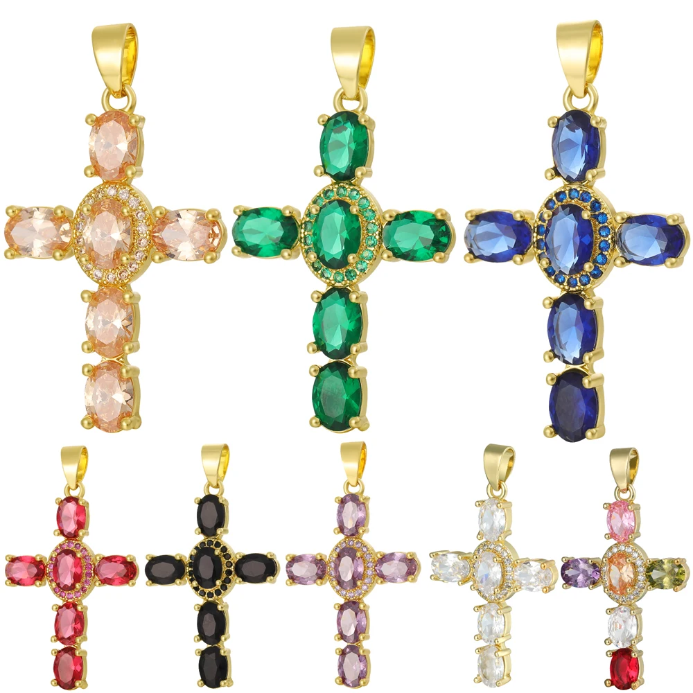 

Juya Handmade Religious 18K Real Gold Plated Cubic Zirconia Cross Charms For DIY Rosary Christian Pendant Jewelry Making