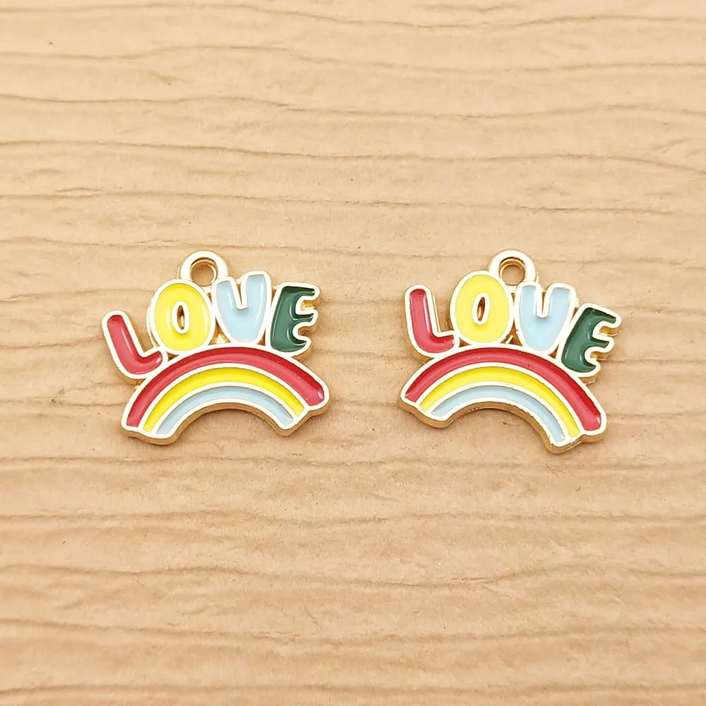

10pcs 12x13mm Enamel Love Rainbow Charm for Jewelry Making Earring Pendant Bracelet Necklace Accessories Diy Craft Supplies
