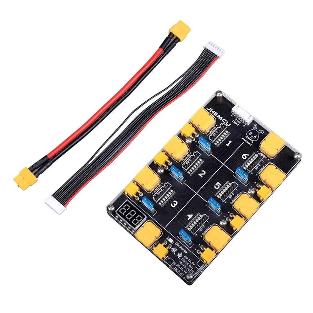 

Jhemcu Ruibet 2-6s 6 Port Lipo Battery Charger Parallel Board Xt30 Xt60 Voltage Display Lipo Discharger Module For Rc Fpv Drones