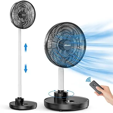 

12" Quiet Oscillating Fan with 12000mAh Rechargeable Battery, Foldaway Standing Fan/Table Fan with Remote Control, 6 Speeds