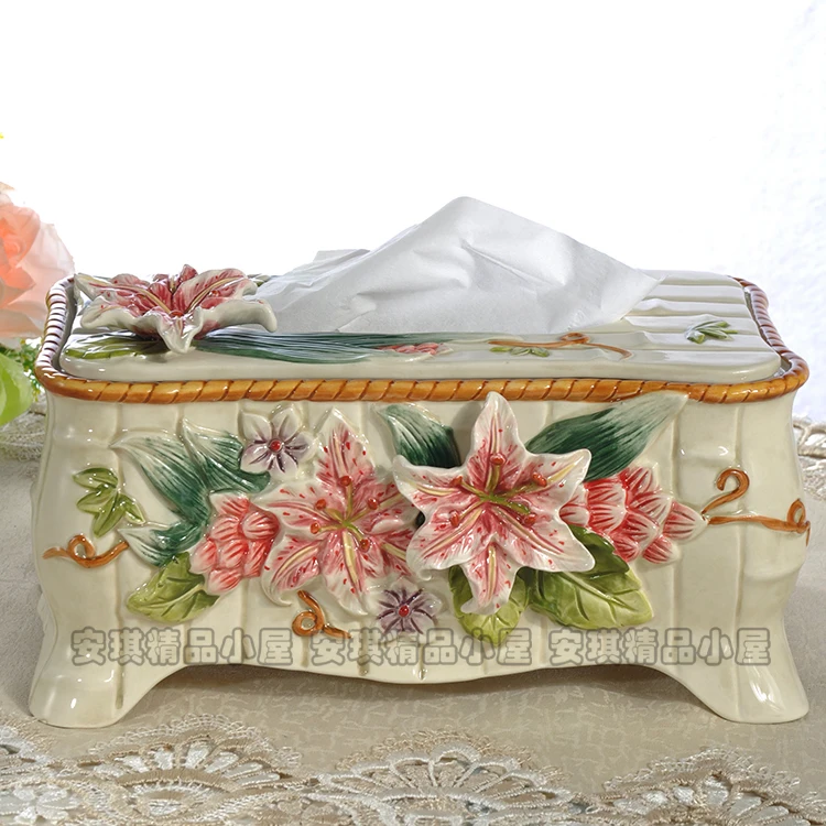 

Ceramic Lily Tissue Box Sculpture Home Decor Crafts Room Wedding Decoration Office Living Room Study Tissue Box Ornament