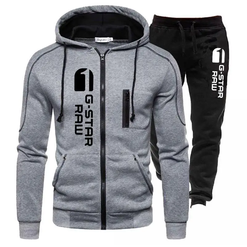 

Men's Brand Tracksuit Casual Jogging Set Fashion All-match Outdoor Suit Hot Sale Man Vertical Zipper Jacket+Black Sweatpant 2PCS
