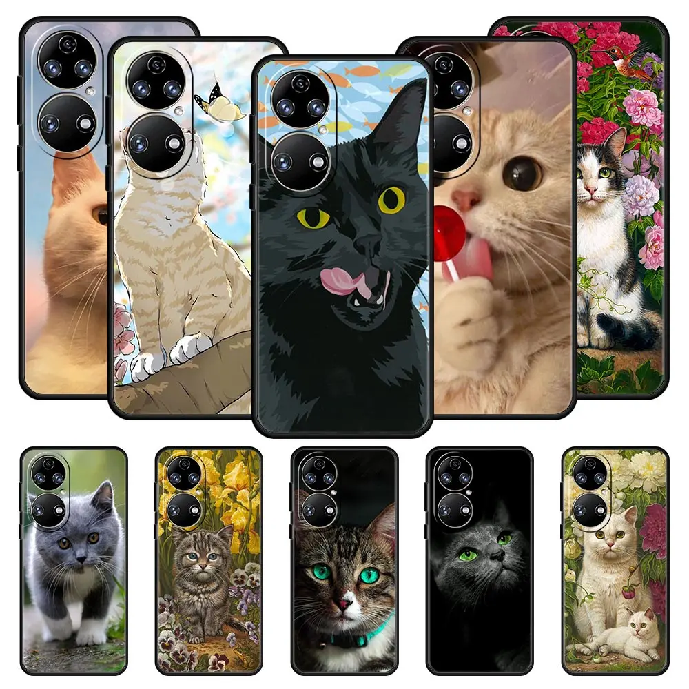 

Милый чехол для телефона с забавным котенком для Huawei P30 Lite Y6p Y9s Y7a P50 Pro P20 P40 Lite E P Smart Z 2021 Y6 Y7 Y9 2019, мягкий чехол