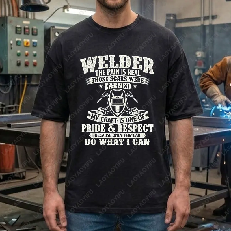 Фото Мужская футболка с юмористическим принтом на тему сварки «The Welder Face», 100% хлопок, с коротким рукавом, повседневная, для любого сезона №2