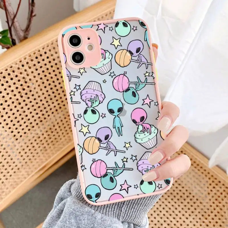 

Aesthetics Cartoon alien space Phone Case for iPhone X XR XS 7 8 Plus 11 12 13 pro MAX 13mini Translucent Matte Case