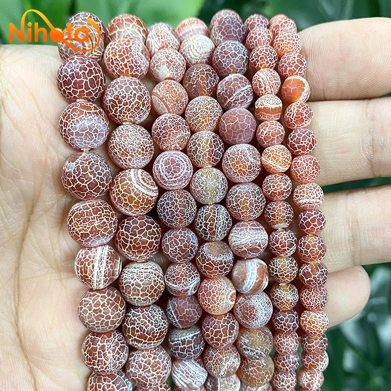 

Natural Frost Crab Cracked Brown Agates Round Loose Spacer Beads Diy Women's Bracelet Necklace Earrings 15" Strand 6/8/10mm