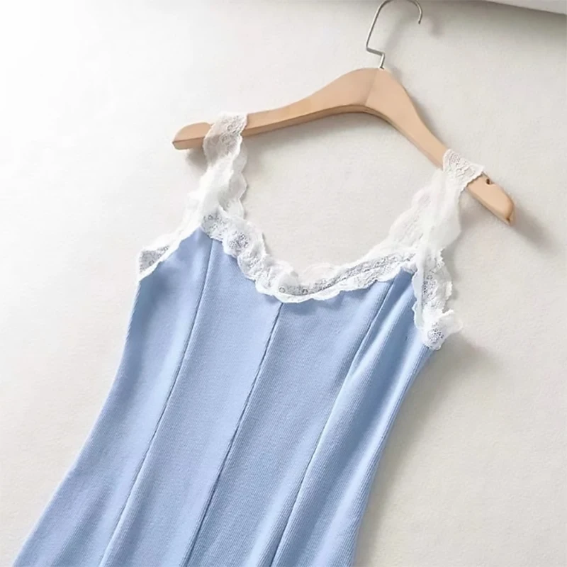 2022 Women'S Summer New Lace Edge Stitching Slim Hip Lift Sexy Suspender Dress