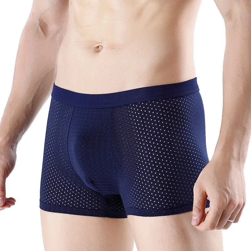 

Men Ice Silk Underwear Large Size Modal Mesh Transparent Breathable Seamless Boxer High Elastic Quick Dry Mid Waist Briefs A96