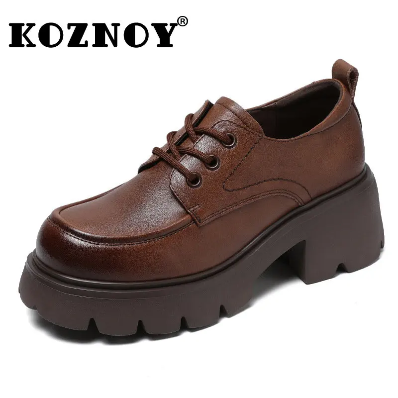 

Koznoy 6cm Retro Genuine Leather Platform Wedge Summer Women Round Toe Non Slip Mary Jane Ladies Moccasins Chunky Heels Shoes