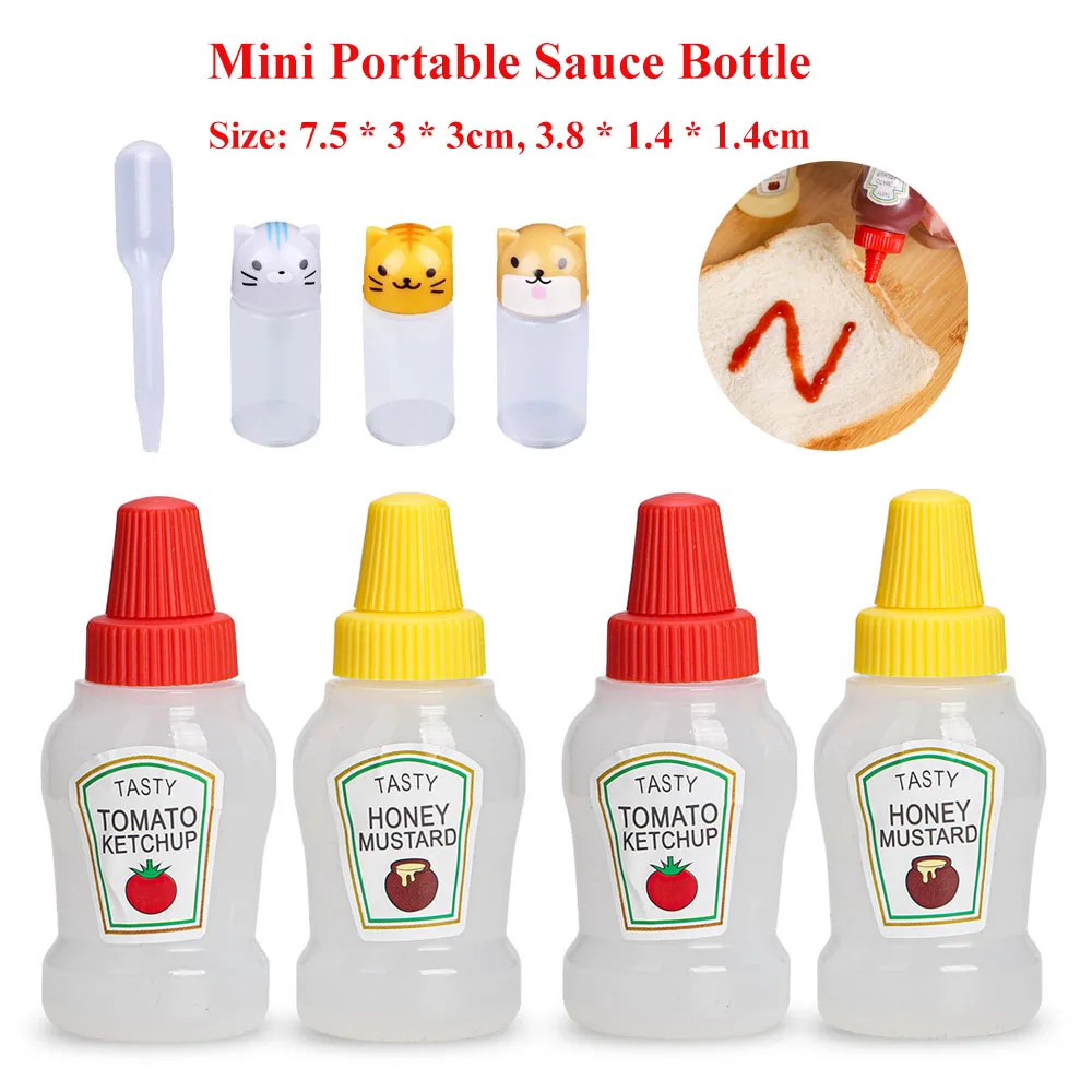 

2/4/5PCS Mini Condiment Squeeze Bottle box Salad Dressing Ketchup Squeeze Jar Container Plastic Portable Lunch Bento Sauce Box