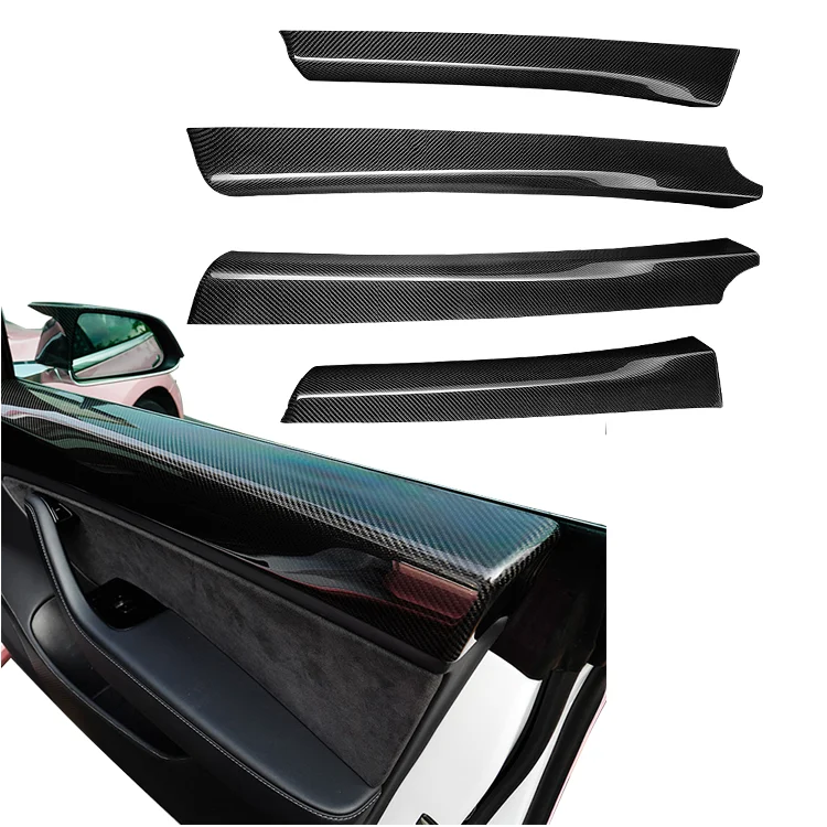 

For tesla model 3 accessories Dry carbon fiber door carbon trim 4 pcs Matte Real Front and Rear Door Pillar Trims For Tesla 3