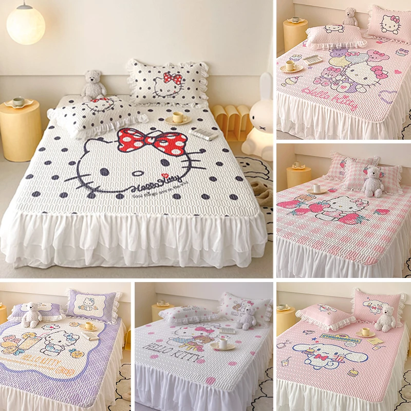

Kawaii Anime Hello Kitty Natural Latex Mat Pillowcase Summer Soft Comfort Washable Folding Air Conditioning Mat Birthday Gift