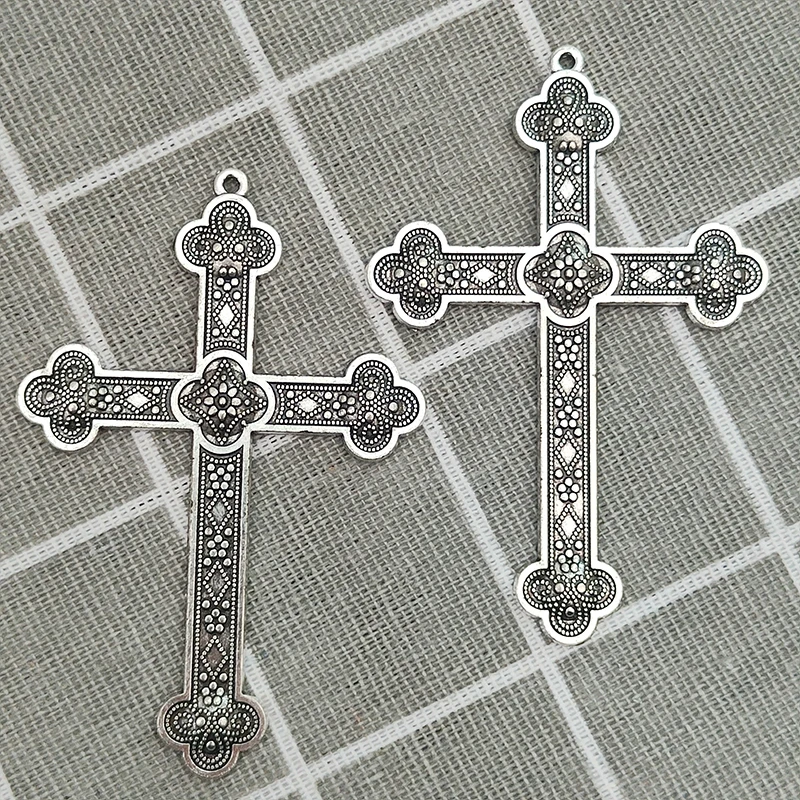

5Pcs/Lot 53x80mm Cross Charms Vintage Silver Color Charms for Jewelry Making DIY Earrings Necklace Bracelet Keychains Pendant