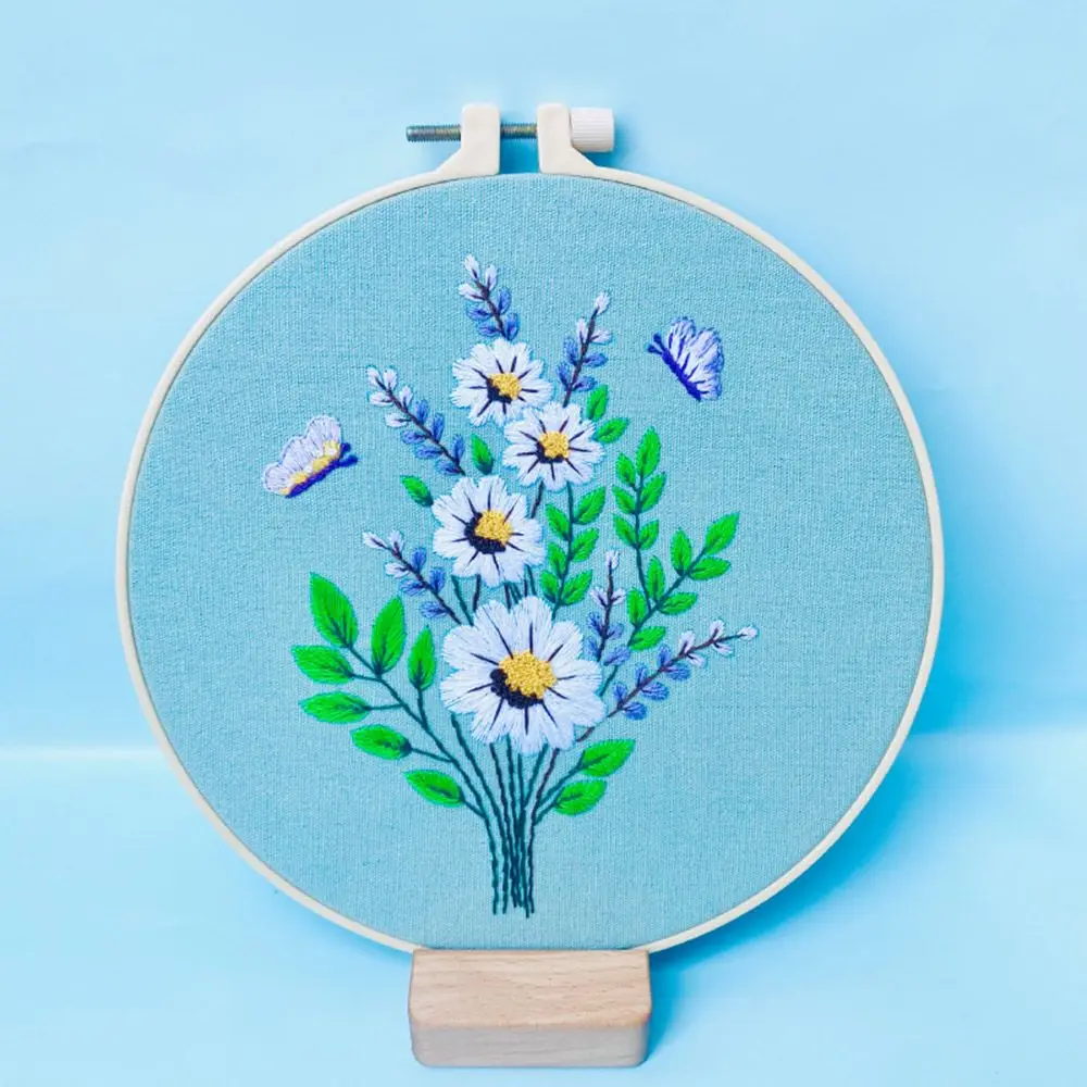 

European Style Wooden With Hoop Artcraft Flower Needlework Honeybee Needlecraft Embroidery Kit Butterfly Cross Stitch