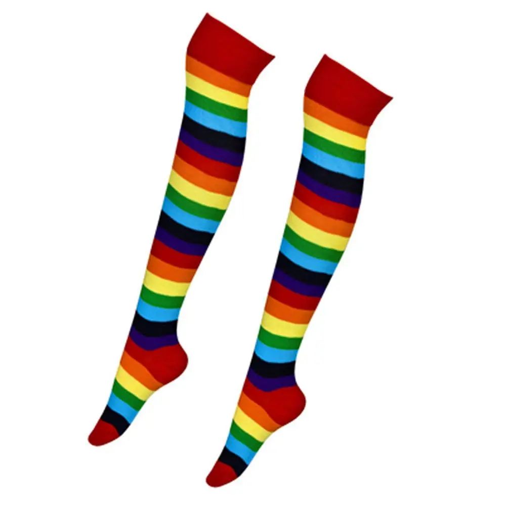 Хлопковые чулки выше колена для девочек длинные женские полосатые высокие
