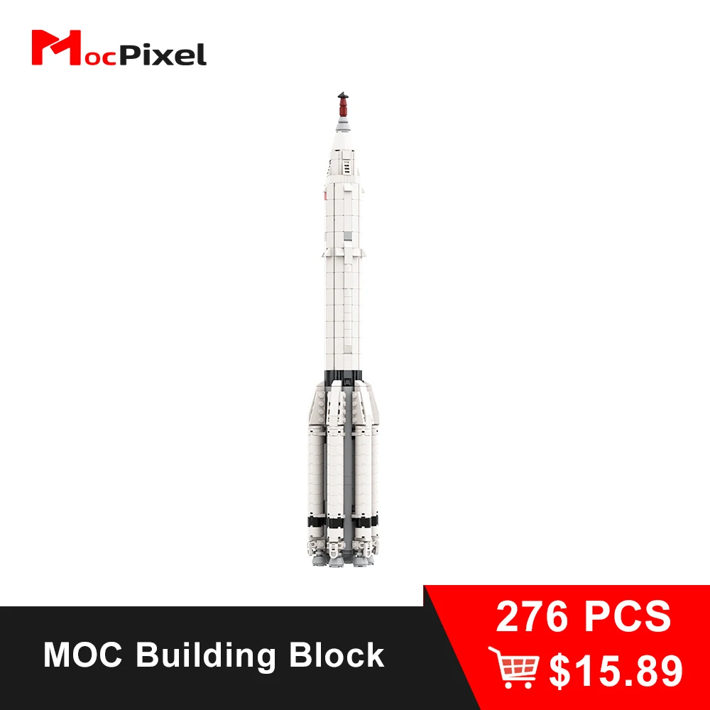 

MOCPIXEL Proton K [1:110 Saturn V scale] со стандартным лунным космическим кораблем MOC, строительные блоки, модель ракеты, кирпичи для девочек и мальчиков, игрушка