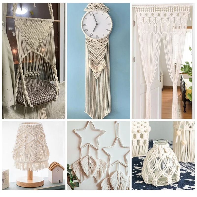 Durable Beige Cotton Macrame Cord Home DIY Accessories White Twisted Ropes Macrame String DIY Handmade Home Decorative Cords images - 6