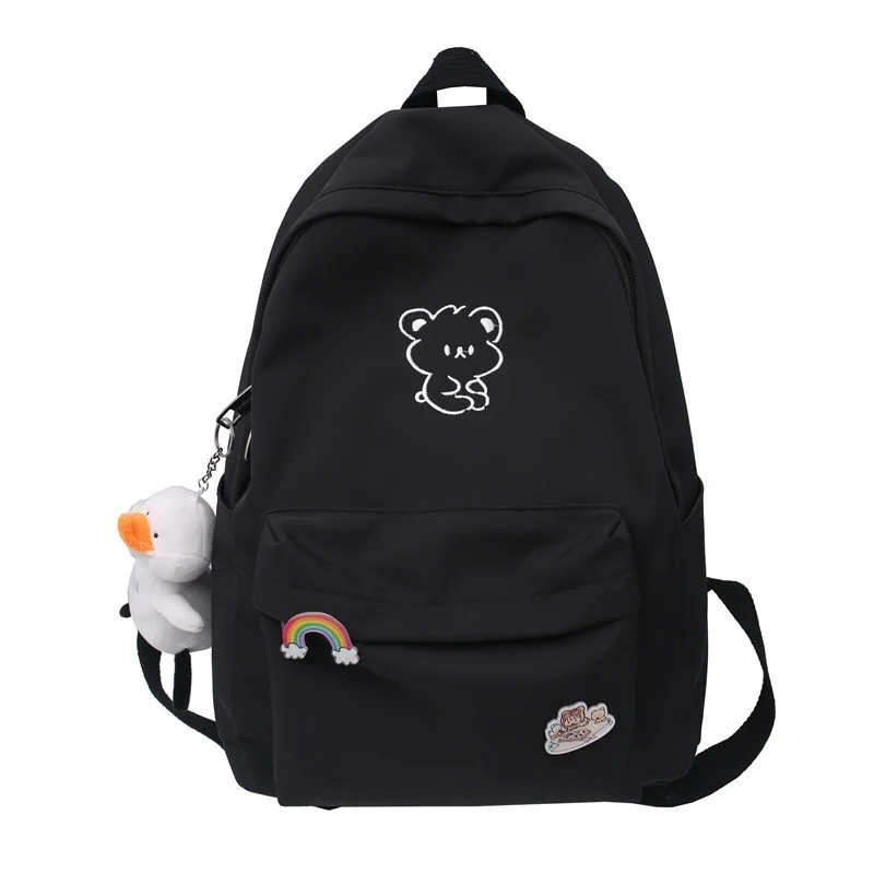 

Cute Cartoon Teen Backpack for Girls Student Black Nylon Middle School Bags High SchoolBag Women Bookbag Casual College Style