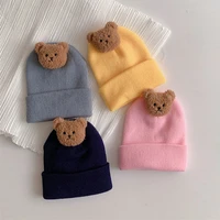 korea cute bear baby knitted hat warm newborn infant beanie cap solid color baby girl boy soft crochet hats toddler bonnet caps