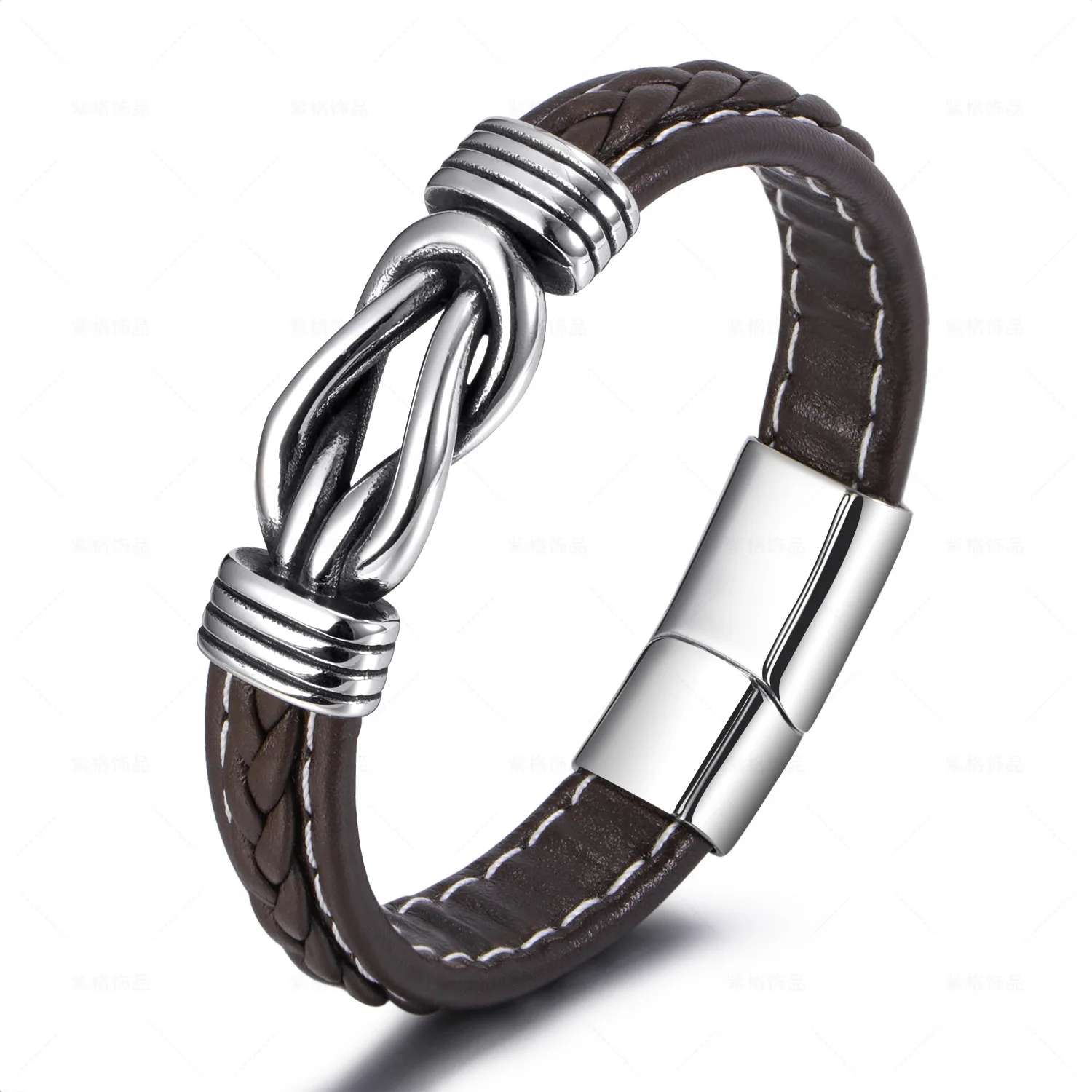 

2023 New Fashion Irregular Graphic Men Genuine Leather Bracelets Stainless Steel Combination for Birthday Commemorative Gifts