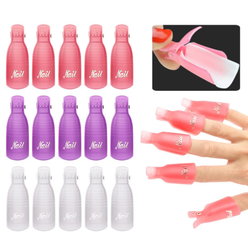 

10Pcs Plastic Nail Soak Cap Clip UV Gel Polish Remover Varnish Wrap Tool Reusable Varnish Fingertip Degreaser Care Tools