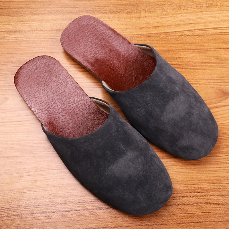 

Vintage Style Couple's Spring Indoor Slippers Non Slip Women's Matte Home Shoes Retro Genuine Leather Men Casual Slippers