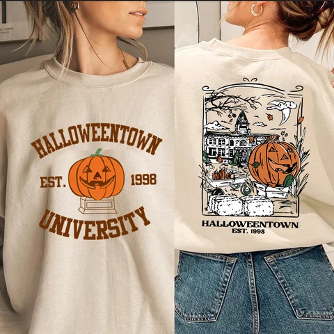 Винтажный свитшот на Хэллоуин 1998, свитшот с 2-сторонним принтом на Хэллоуин, худи для университета, Осенний пуловер с тыквой, свитшот на Хэллоуин