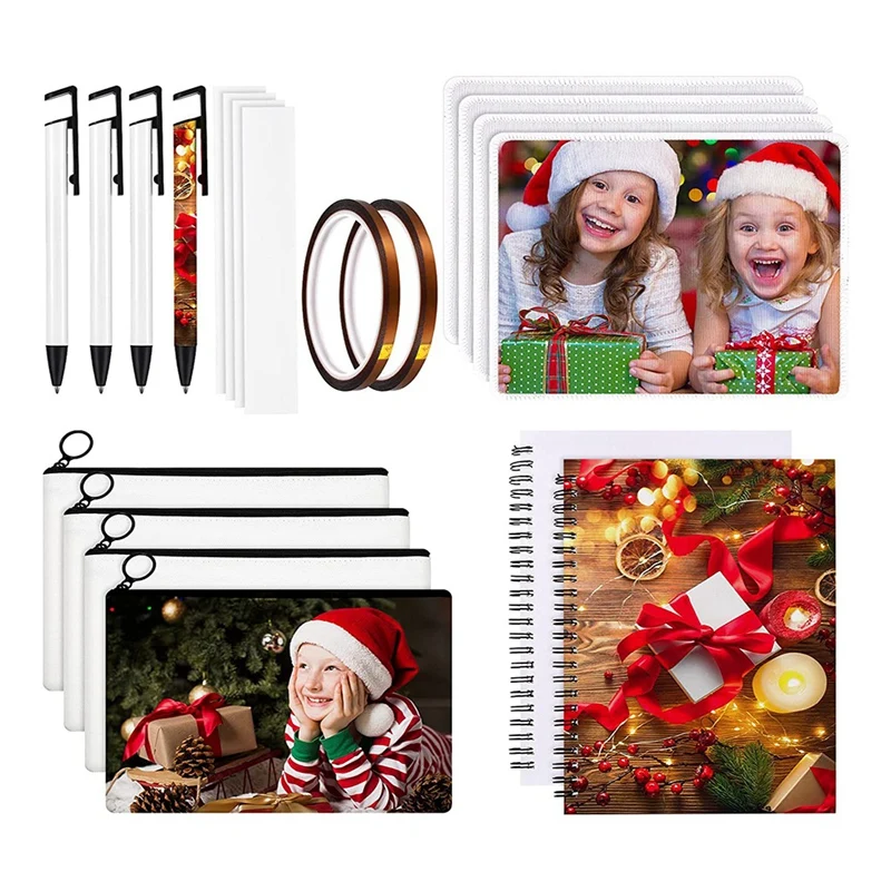 

16Pcs Sublimation Blanks Products Set, Sublimation Blanks,Pencil Bags ,Notebook For Transfer Heat Press Printing