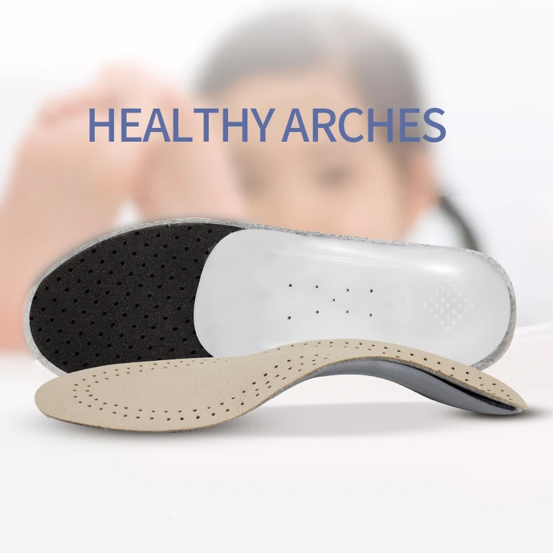 

UPAKME Children High Quality Leather Orthopedic Foot Care Insole For Flat Feet Orthotic Arch Support Instep Flat Foot Shoes Pad
