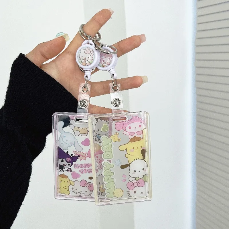 Фото Мультяшный держатель для карт Sanrio Kuromi: чехол для ID-карт, транспортных пропусков, фотографий, ключница, чехол для детских карт, подарок №2