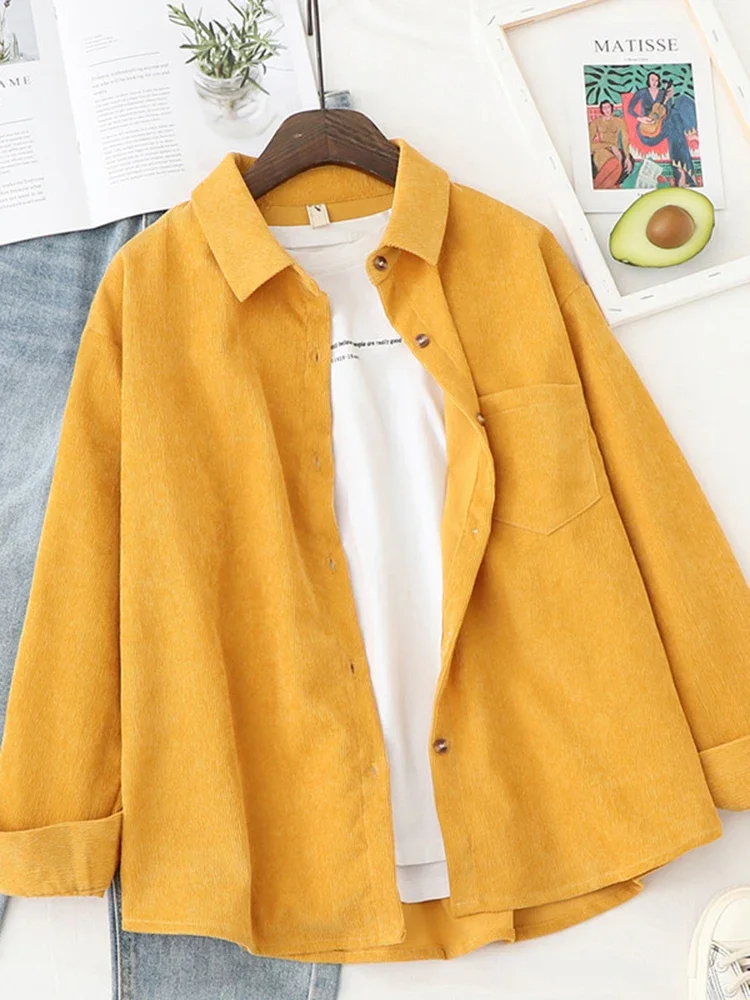 Вельветовые рубашки WERF Женские топы и блузки с длинным рукавом Весенняя женская